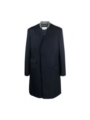 Płaszcz jednorzędowy wełniany Maison Margiela niebieski