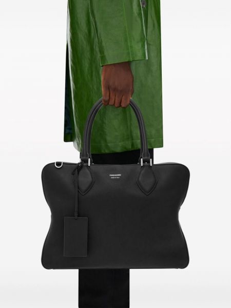 Kožená shopper kabelka s potiskem Ferragamo černá