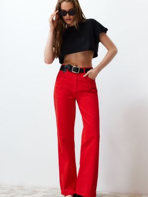 Jeansy z wysoką talią relaxed fit Trendyol czerwone