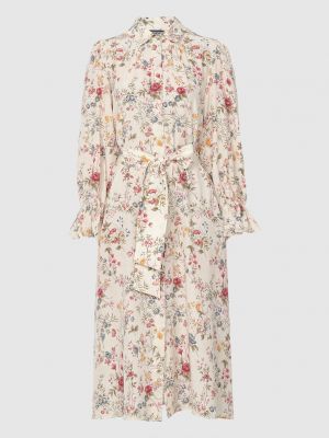 Шовкова сукня-сорочка в квіточку з принтом Max Mara Weekend бежева