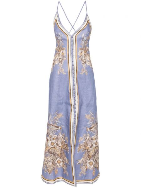 Lininis suknelė su petnešėlėmis Zimmermann mėlyna