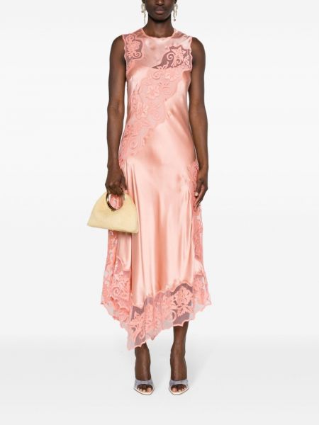 Krajkové květinové hedvábné večerní šaty Ulla Johnson růžové