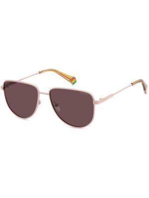 Солнцезащитные очки Polaroid, авиаторы, оправа: металл, поляризационные, с защитой от УФ розовый