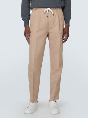 Pantalones chinos de lino de algodón Brunello Cucinelli beige