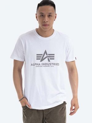 Reflektirajuća pamučna majica s printom Alpha Industries bijela