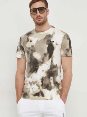 Памучна тениска с дълъг ръкав с принт Calvin Klein бежово