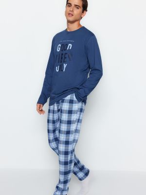 Kootud ruuduline pidžaama Trendyol sinine