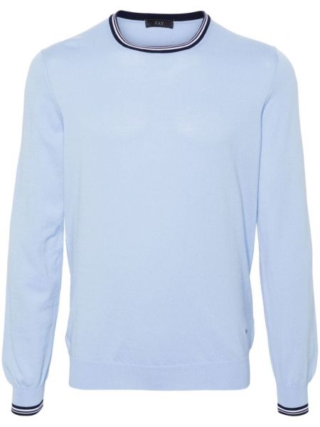 Памучен пуловер с кръгло деколте Fay синьо