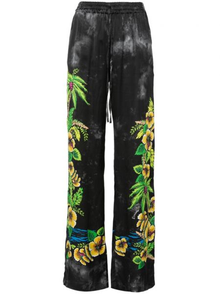 Pantaloni cu picior drept cu model floral cu imagine Ermanno Firenze negru