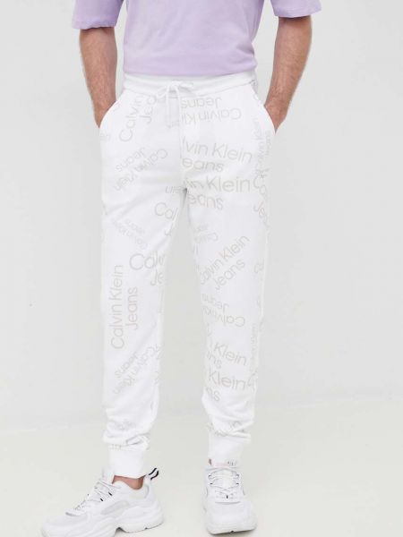 Calvin Klein Jeans pamut melegítőnadrág fehér, férfi, mintás