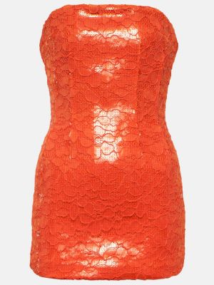 Obleka s cvetličnim vzorcem s čipko Laquan Smith oranžna