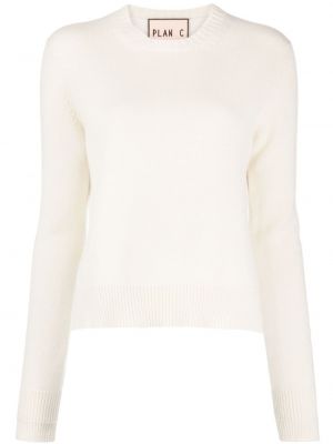 Sweter z kaszmiru z okrągłym dekoltem Plan C biały