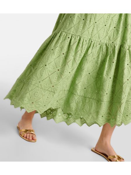 Haftowana sukienka długa bawełniana Dorothee Schumacher zielona