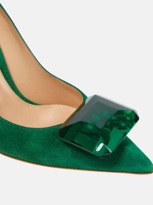 Pantofi cu toc din piele de căprioară Gianvito Rossi verde