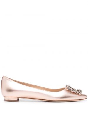Ниски обувки с катарама с кристали Manolo Blahnik розово