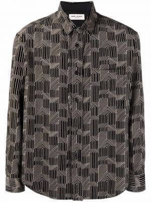 Žametna srajca iz rebrastega žameta s potiskom Saint Laurent črna