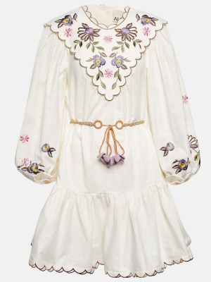 Mini vestido de lino de algodón Alemais blanco