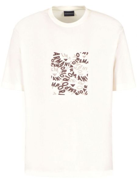 Βαμβακερή μπλούζα με σχέδιο Emporio Armani μπεζ