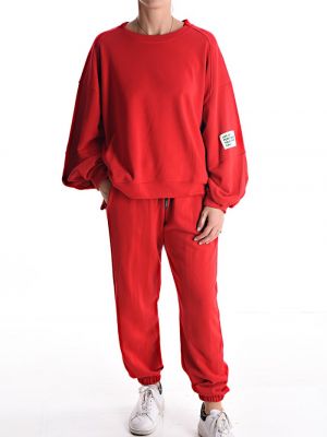 Красный хлопковый спортивный костюм оверсайз с карманами No Brand