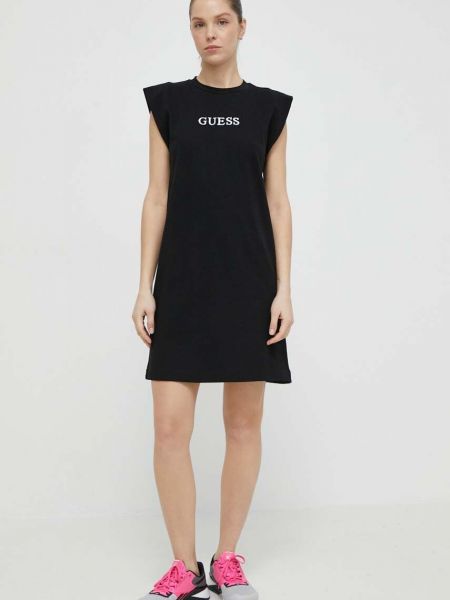 Pamučna mini haljina oversized Guess crna