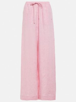 Lněné kalhoty s vysokým pasem relaxed fit Loro Piana růžové