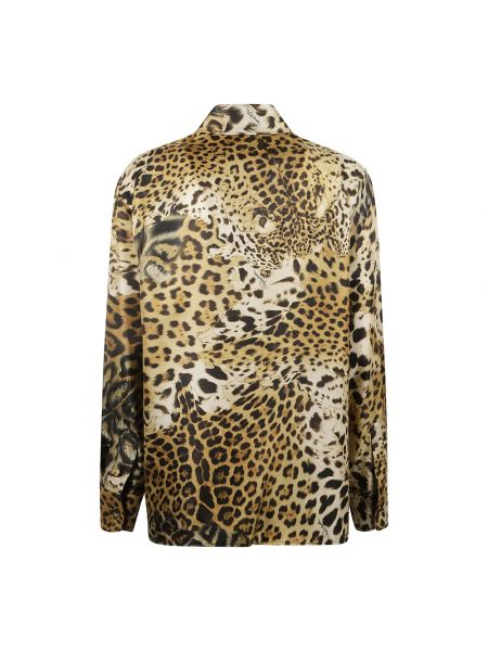 Camisa de seda con estampado leopardo Roberto Cavalli beige