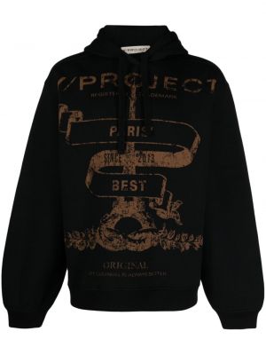 Raštuotas medvilninis džemperis su gobtuvu Y Project juoda