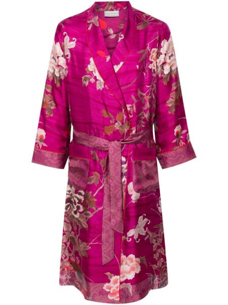 Svileni dugi kaput s cvjetnim printom Pierre-louis Mascia ružičasta