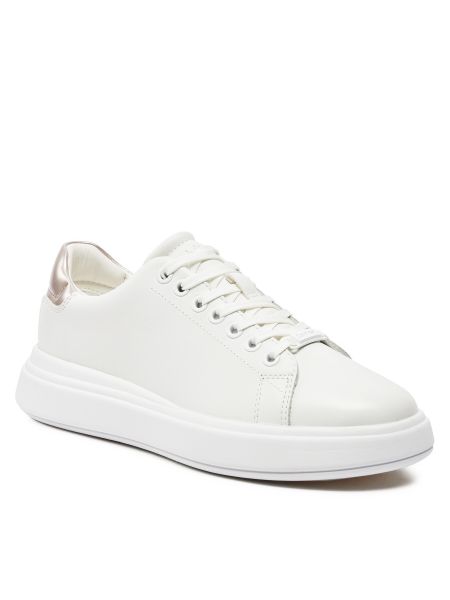 Белые кружевные кожаные туфли на шнуровке Calvin Klein