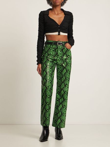 Kožené kalhoty s potiskem s hadím vzorem Simon Miller zelené