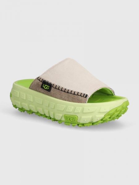 Semišové pantofle na platformě Ugg zelené
