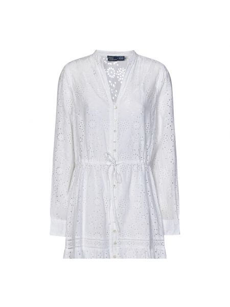 Vestido largo de algodón con escote v Polo Ralph Lauren blanco