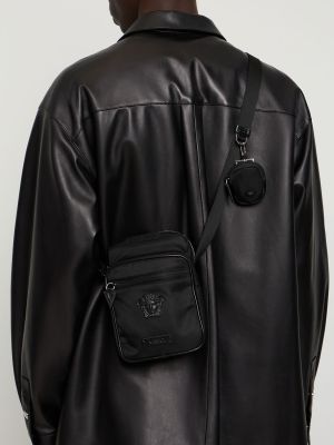 Nylónová kožená crossbody kabelka Versace čierna