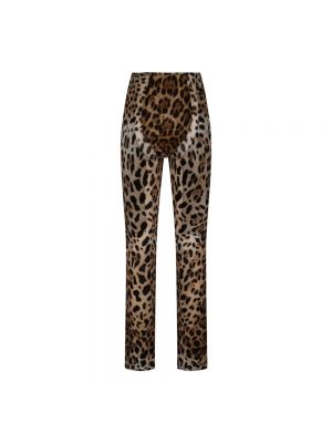 Obcisłe spodnie z nadrukiem w panterkę Dolce And Gabbana brązowe