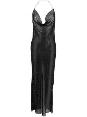 Caurspīdīgs maksi kleita ar kristāliem Nuè melns