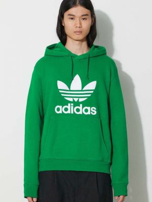 Хлопковый свитер с капюшоном с принтом Adidas Originals зеленый