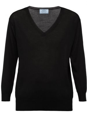 Džemper s v-izrezom Prada crna