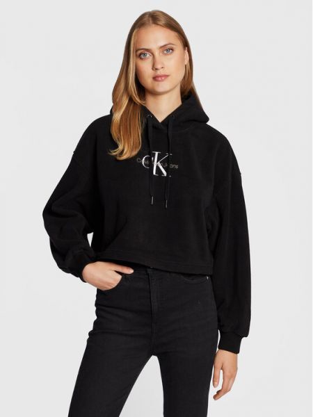 Fleece μπλούζα Calvin Klein Jeans μαύρο