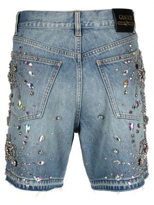 Shorts en jean à imprimé en cristal Gucci