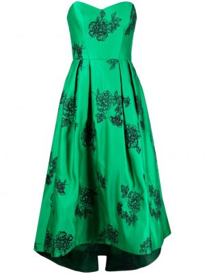 Вечерна рокля бродирана на цветя Marchesa Notte зелено