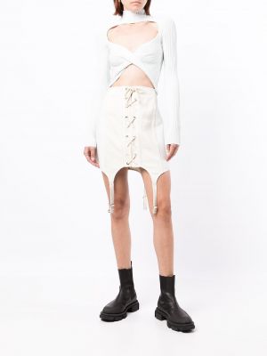 Nėriniuotas mini sijonas su raišteliais Dion Lee balta