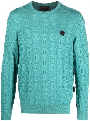 Długi sweter wełniane z długim rękawem Philipp Plein - niebieski