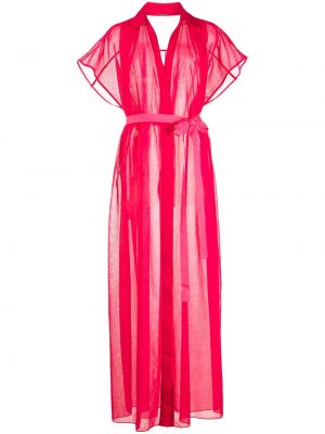 Klasické bavlněné mini šaty s výstřihem do v Adam Lippes - růžová