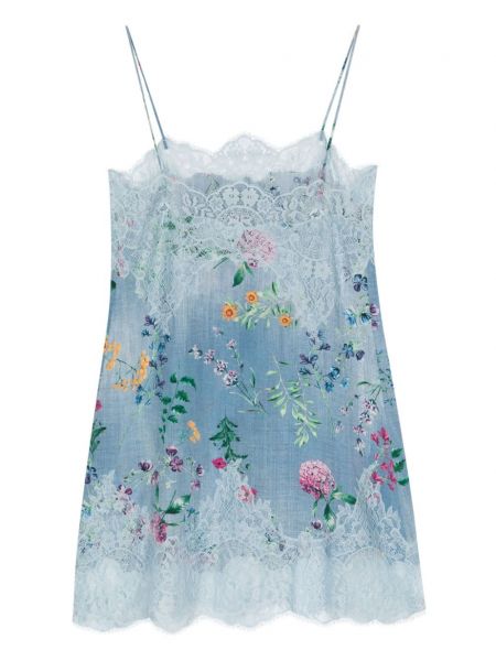 Květinové hedvábné šaty s potiskem Ermanno Scervino modré