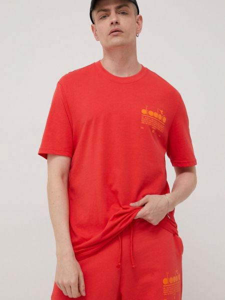 Памучна тениска с дълъг ръкав с принт Diadora червено