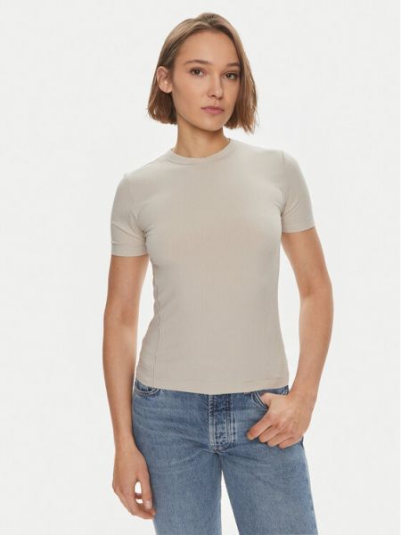Marškinėliai slim fit Calvin Klein smėlinė