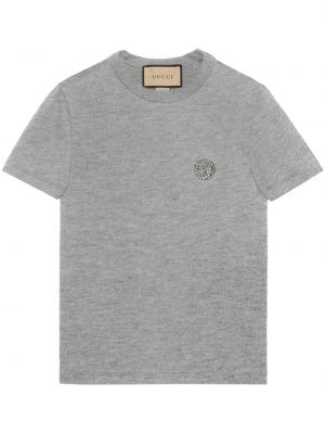 Křišťálové bavlněné tričko Gucci šedé