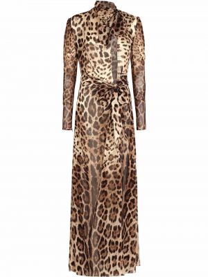 Βραδινό φόρεμα με σχέδιο με λεοπαρ μοτιβο Dolce & Gabbana καφέ