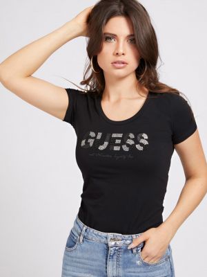 T-krekls ar fliteriem Guess melns