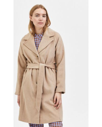 Gyapjú téli kabát Selected Femme bézs
